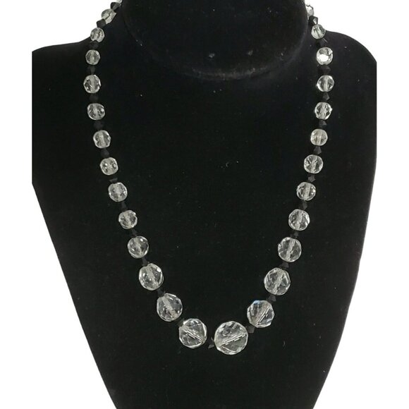 Vintage 17" Choker Necklace Clear Black Beads Faceted Sterling Graduated Spacers - Picture 2 of 16